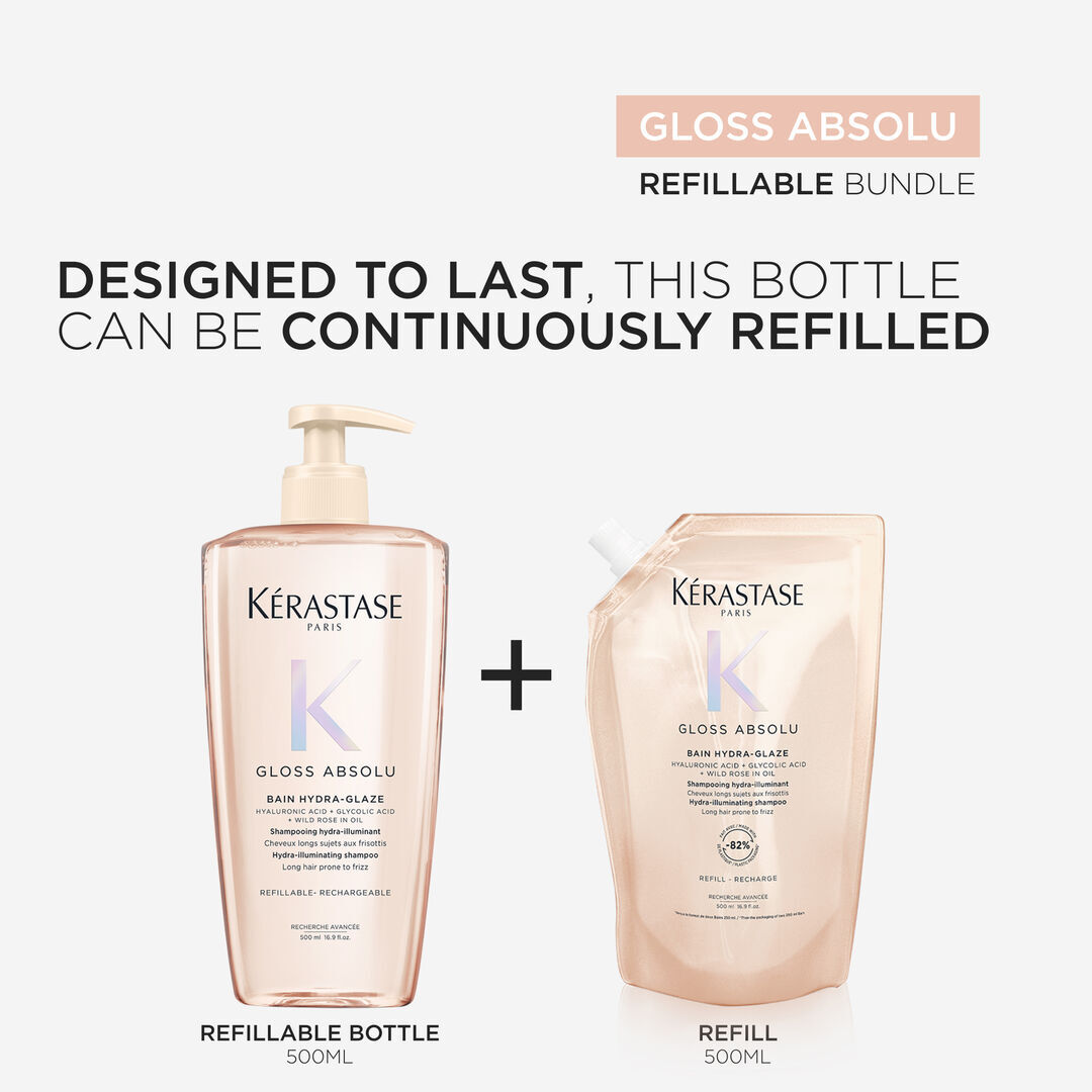 Gloss Absolu Bain Hydra-Glaze Anti-Frizz Shampoo Value Size and Refill Pouch
