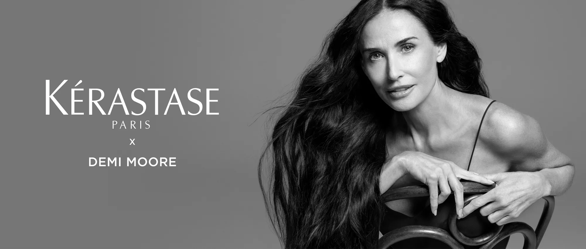 Campaña oficial Kérastase con Demi Moore en blanco y negro