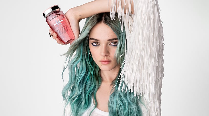 Kerastase Chroma Absolu for Colored Hair Model With Blue Hair Color Kerastase Chroma Absolu for Colored Hair Model With Blue Hair Color
