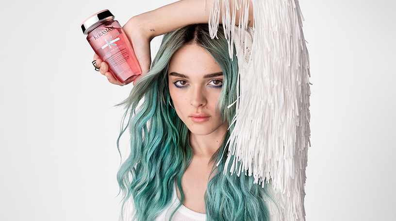 Kerastase Chroma Absolu for Colored Hair Model With Blue Hair Color Kerastase Chroma Absolu for Colored Hair Model With Blue Hair Color
